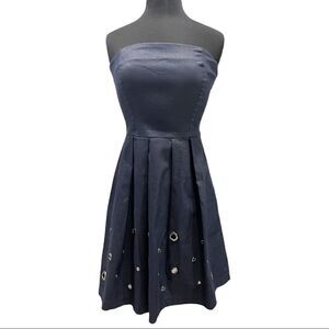 𝅺eva Franco Strapless Denim Colored Pleated Skirt Dress Sz 8